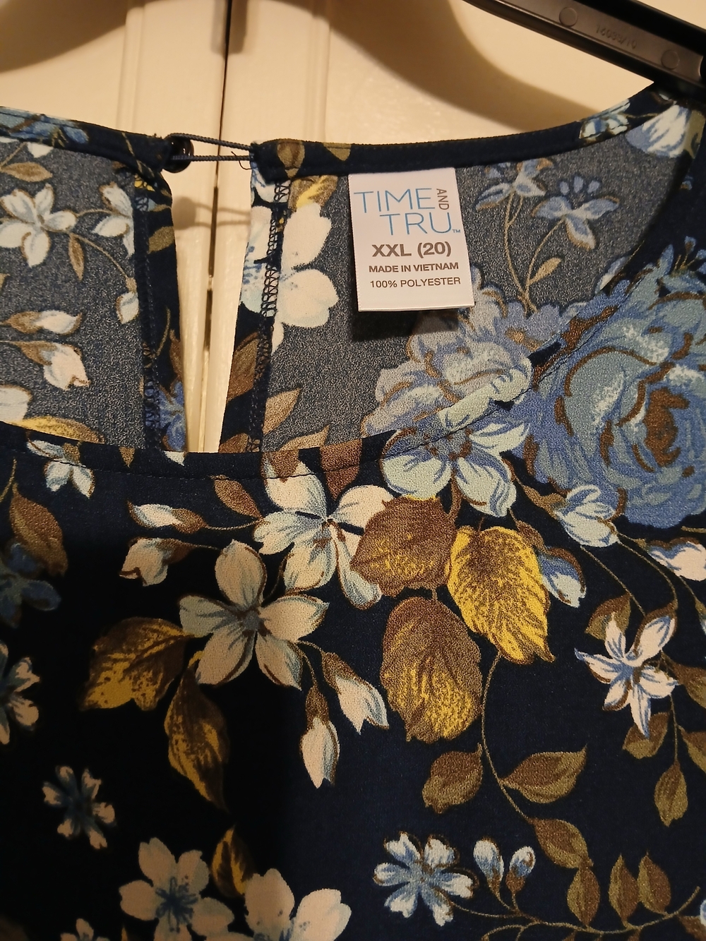 Time and Tru Navy Floral Tiered Blouse with Blue & Yellow Accents - Picture 5 of 5